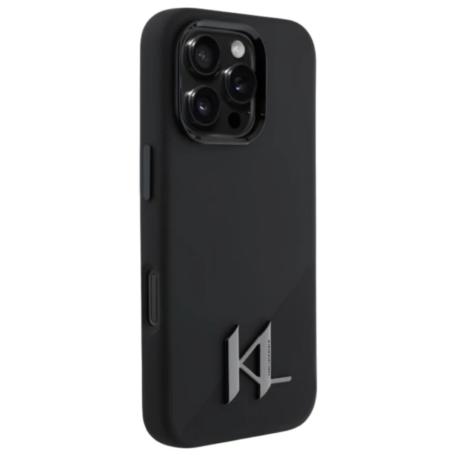 Чохол Karl Lagerfeld Silicone Shadow Metal Initial для iPhone 16 Pro Black with MagSafe (KLHMP16LSCMKMPCK)