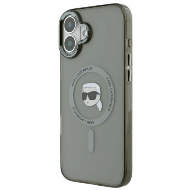 Чохол Karl Lagerfeld IML Metal Karl Head для iPhone 16 Plus Black with MagSafe (KLHMP16MHLSKIK)
