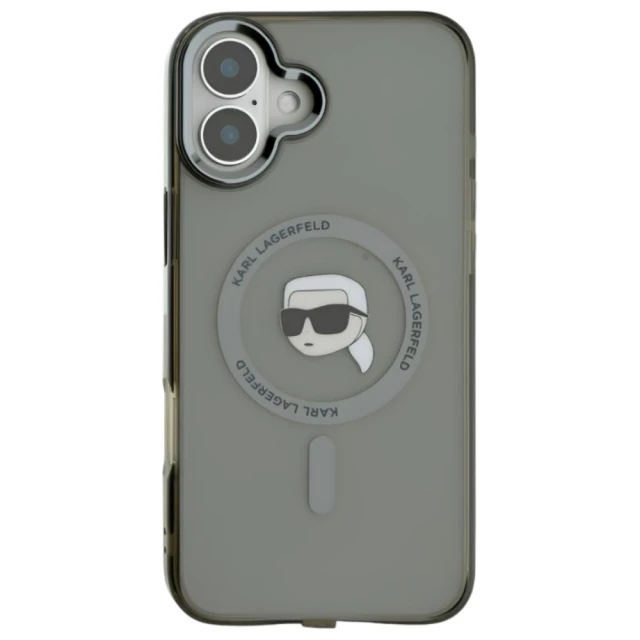 Чохол Karl Lagerfeld IML Metal Karl Head для iPhone 16 Plus Black with MagSafe (KLHMP16MHLSKIK)