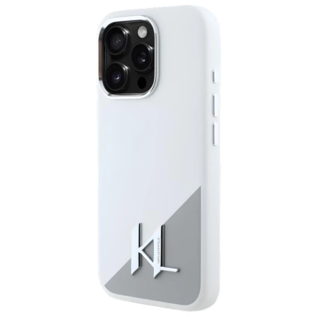 Чохол Karl Lagerfeld Silicone Shadow Metal Initial для iPhone 16 Pro White with MagSafe (KLHMP16LSCMKMPCH)