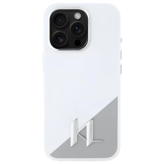Чохол Karl Lagerfeld Silicone Shadow Metal Initial для iPhone 16 Pro White with MagSafe (KLHMP16LSCMKMPCH)