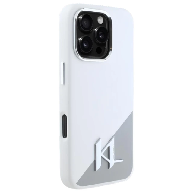 Чохол Karl Lagerfeld Silicone Shadow Metal Initial для iPhone 16 Pro White with MagSafe (KLHMP16LSCMKMPCH)