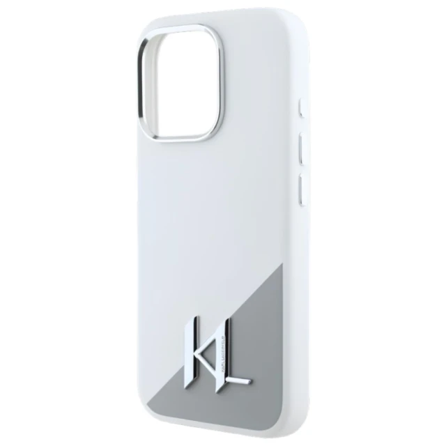 Чохол Karl Lagerfeld Silicone Shadow Metal Initial для iPhone 16 Pro White with MagSafe (KLHMP16LSCMKMPCH)