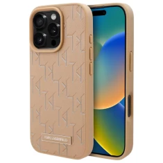 Чехол Karl Lagerfeld Leather Monogram Metal Logo для iPhone 16 Pro Beige with MagSafe (KLHMP16LPKHPORPE)