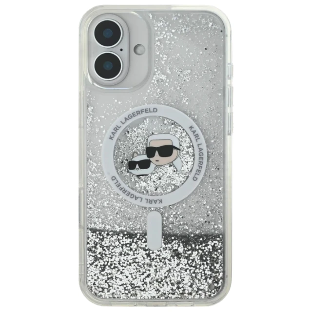 Чохол Karl Lagerfeld Liquid Glitter Karl & Choupette Head для iPhone 16 Plus Transparent with MagSafe (KLHMP16MLGKCSGH)