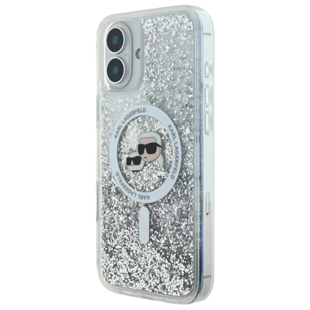 Чохол Karl Lagerfeld Liquid Glitter Karl & Choupette Head для iPhone 16 Plus Transparent with MagSafe (KLHMP16MLGKCSGH)
