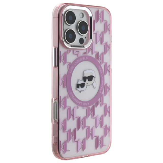 Чохол Karl Lagerfeld IML Monogram Karl & Choupette Head для iPhone 16 Pro Pink with MagSafe (KLHMP16LHMCKMHP)