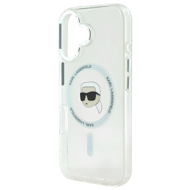 Чохол Karl Lagerfeld IML Metal Karl Head для iPhone 16 White with MagSafe (KLHMP16SHLSKIH)