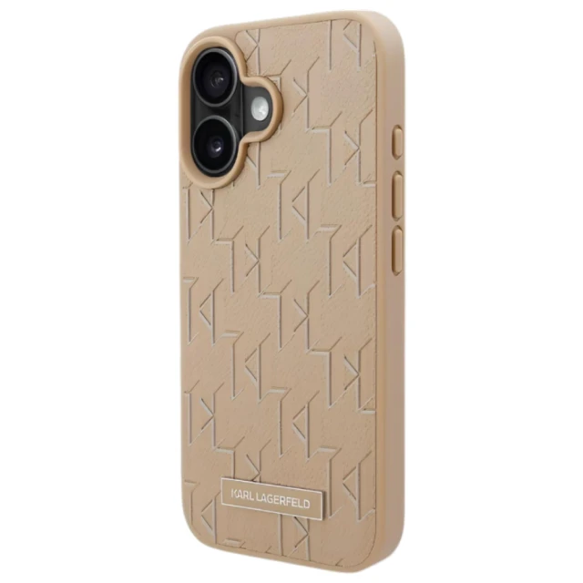 Чохол Karl Lagerfeld Leather Monogram Metal Logo для iPhone 16 Beige with MagSafe (KLHMP16SPKHPORPE)