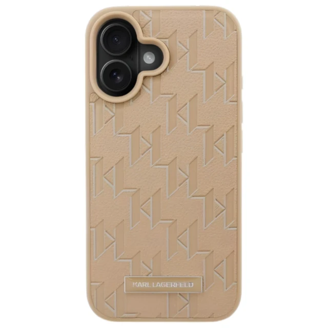 Чохол Karl Lagerfeld Leather Monogram Metal Logo для iPhone 16 Beige with MagSafe (KLHMP16SPKHPORPE)
