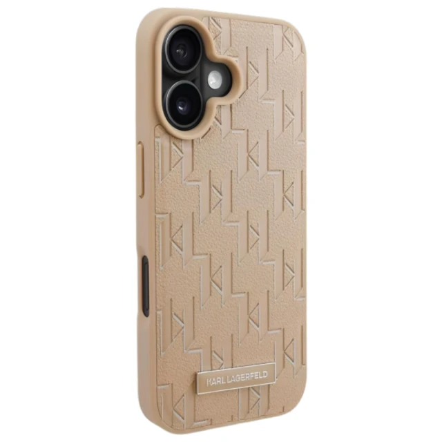 Чохол Karl Lagerfeld Leather Monogram Metal Logo для iPhone 16 Beige with MagSafe (KLHMP16SPKHPORPE)