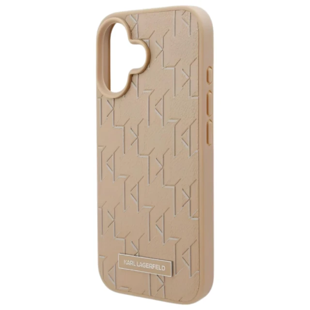Чохол Karl Lagerfeld Leather Monogram Metal Logo для iPhone 16 Beige with MagSafe (KLHMP16SPKHPORPE)