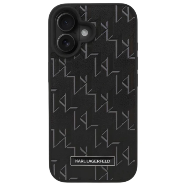 Чохол Karl Lagerfeld Leather Monogram Metal Logo для iPhone 16 Plus Black with MagSafe (KLHMP16MPKHPORPK)