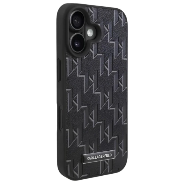 Чохол Karl Lagerfeld Leather Monogram Metal Logo для iPhone 16 Plus Black with MagSafe (KLHMP16MPKHPORPK)