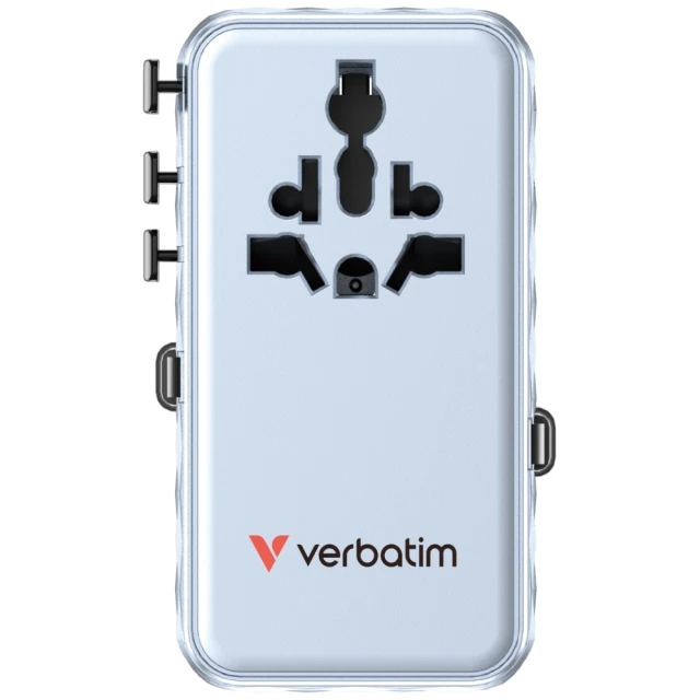 Адаптер Verbatim EU/UK/US GaN 1xUSB-C/1xUSB-A/2xUSB-C PD 70W Blue (30187)