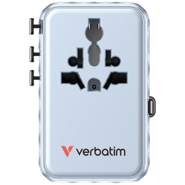 Адаптер подорожній Verbatim GaN EU/UK/US 2xUSB-C/2xUSB-A/USB-C PD 100W Blue (30192)
