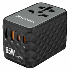 Адаптер Verbatim UTA-05 подорожній EU/UK/US GaN 2xUSB-A/2xUSB-C PD 65W Black (32120)
