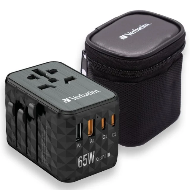 Адаптер Verbatim UTA-05 подорожній EU/UK/US GaN 2xUSB-A/2xUSB-C PD 65W Black (32120)