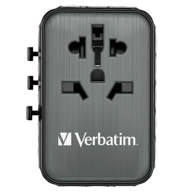 Адаптер Verbatim UTA-05 подорожній EU/UK/US GaN 2xUSB-A/2xUSB-C PD 65W Black (32120)