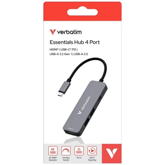 Адаптер Hub Verbatim USB-C/HDMI/USB-A 3.2/USB-A 2.0 алюмінієвий (32155)