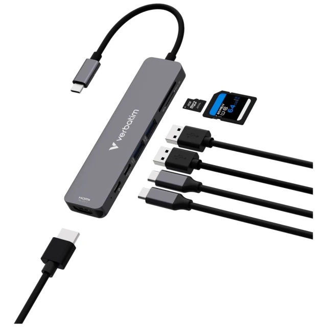 Хаб Verbatim HDMI/USB-C 3.2/USB-C/2xUSB-A 3.2/SD/microSD Silver (32158)