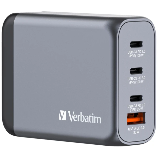 Зарядний пристрій Verbatim GaN 100W 3xUSB-C/USB-A + Адаптер EU/UK/US GNC-100 (32202)