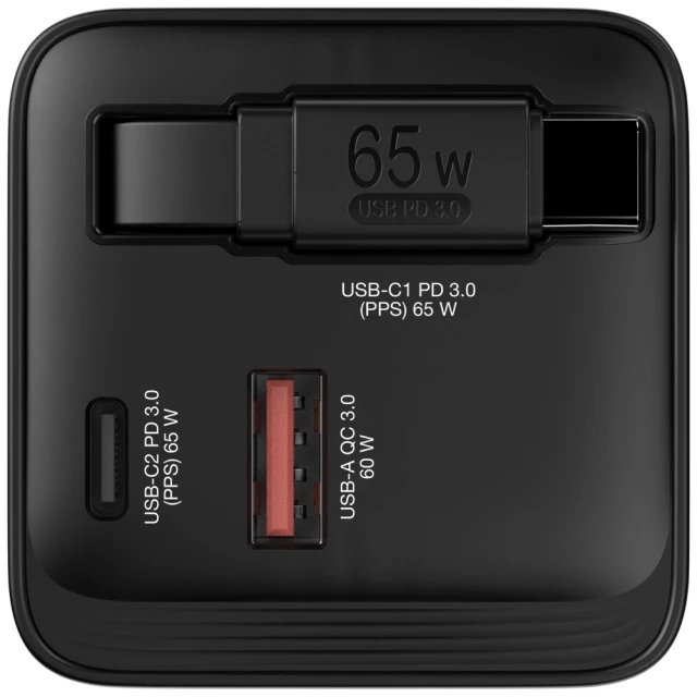 Мережевий зарядний пристрій Verbatim GaN 65W 2xUSB-C/USB-A + Adapter EU/UK/US Black (32217)