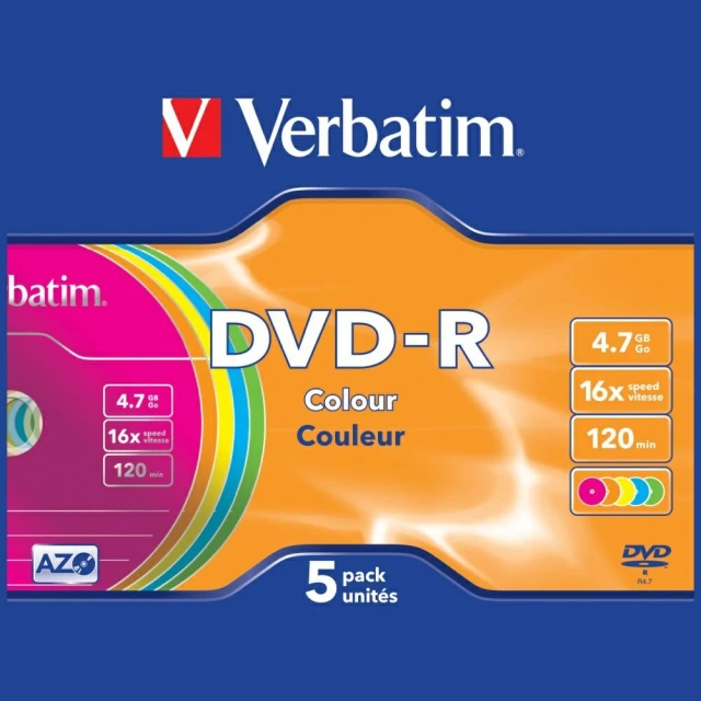Диск DVD-R Verbatim Colour Slim 4.7GB 16X 5шт (43557)