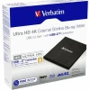 Зовнішній привід Verbatim Slimline Blu-ray Ultra HD 4K з кабелем USB-C/USB-A Black (43888)