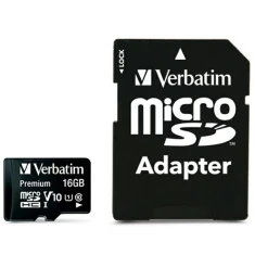 Карта пам'яті Verbatim microSDHC 16GB V10 + адаптер Black (44082)