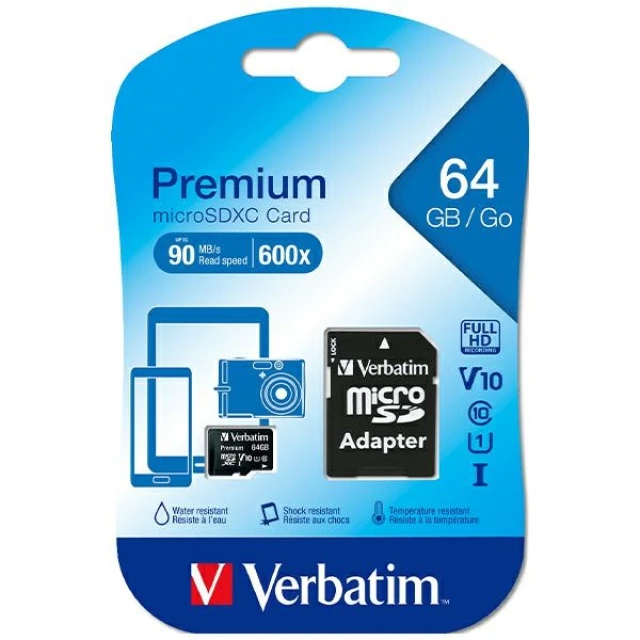 Карта пам'яті Verbatim microSDXC 64GB V10 + адаптер Black (44084)