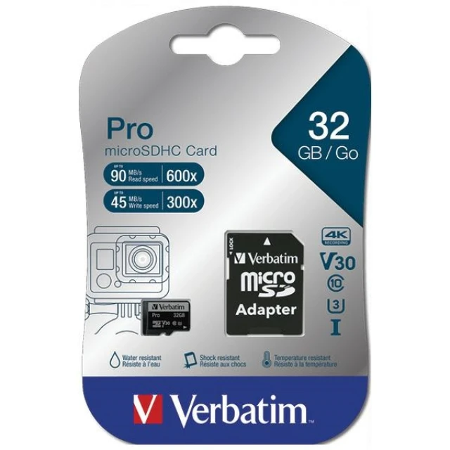 Карта пам'яті Verbatim microSD 32GB Pro U3 Black (47041)