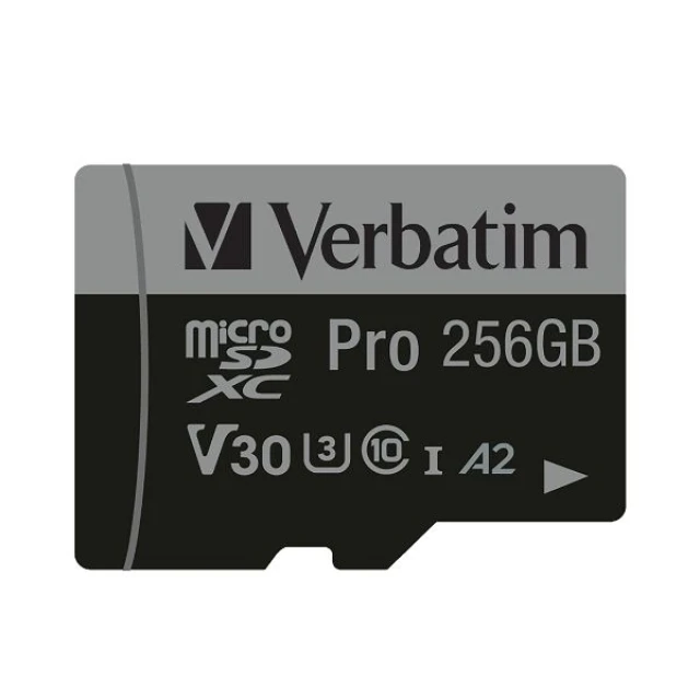 Карта пам'яті Verbatim microSD 256GB + адаптер Pro U3 Black (47045)