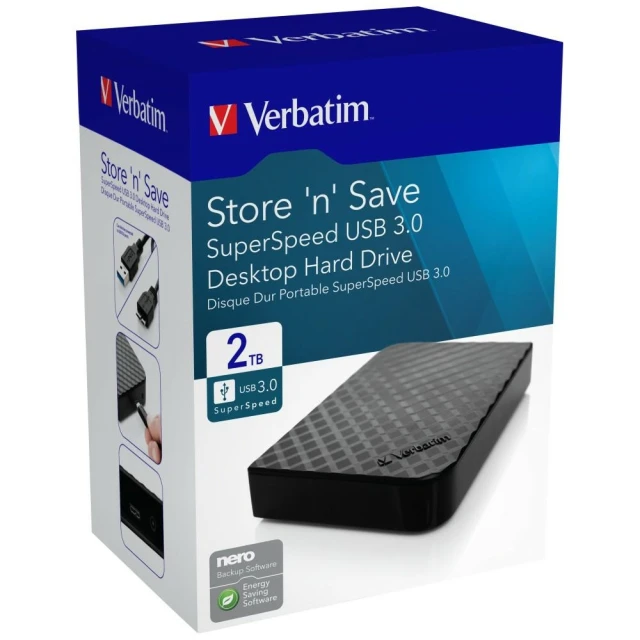 Диск зовнішній Verbatim Store n Save HDD 2TB USB 3.0 Black (47683)
