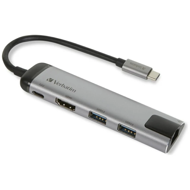 Адаптер-хаб Verbatim USB-C - USB-C/2xUSB-A 3.0/HDMI/Ethernet Aluminum (49141)