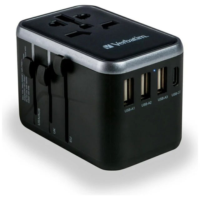 Адаптер Verbatim подорожній EU/UK/US 3xUSB-A/2xUSB-C PD 61W UTA-04 Black (49546)