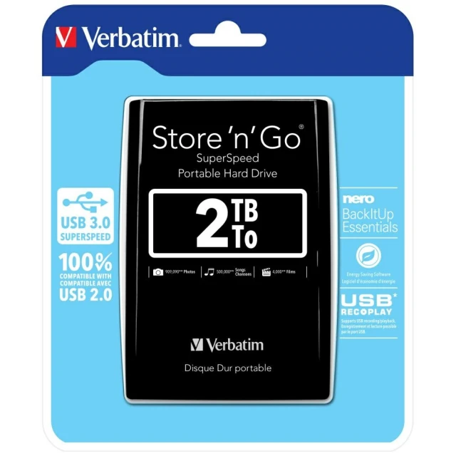 HDD внешний Verbatim Store n Go 2TB USB 3.0 Black (53177)