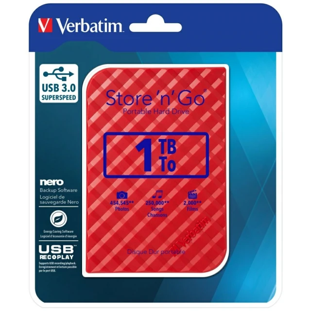 Зовнішній диск Verbatim Store n Go USB 3.0 HDD 1TB Red (53203)