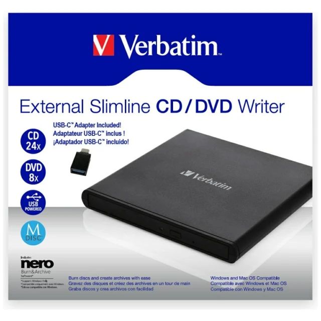Зовнішній CD/DVD привід Verbatim Slimline USB-A Black (98938)