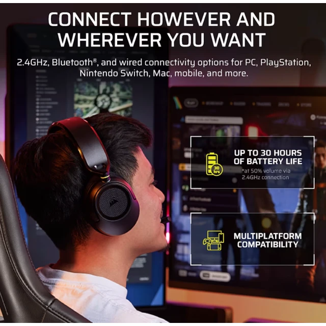 Навушники Corsair HS35 v3 бездротові ігрові Bluetooth Carbon (0840440421573)
