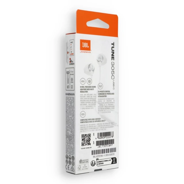 Наушники проводные вакуумные JBL USB C 305C White (1200130013904)