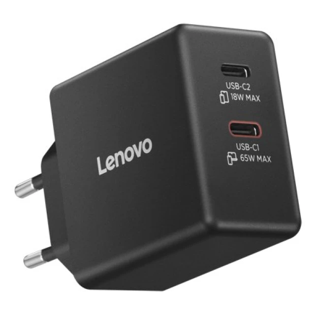 Мережевий зарядний пристрій Lenovo G0A6065BEU GaN 2x USB-C 65 Вт Black (195892129134)
