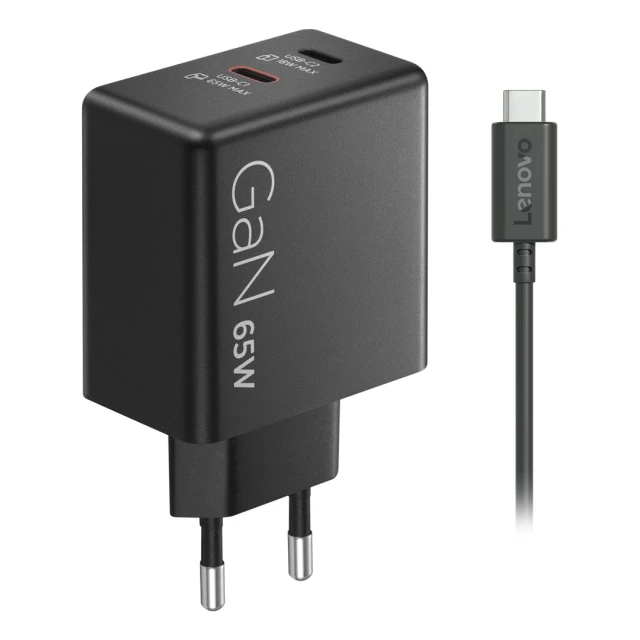 Мережевий зарядний пристрій Lenovo G0A6065BEU GaN 2x USB-C 65 Вт Black (195892129134)