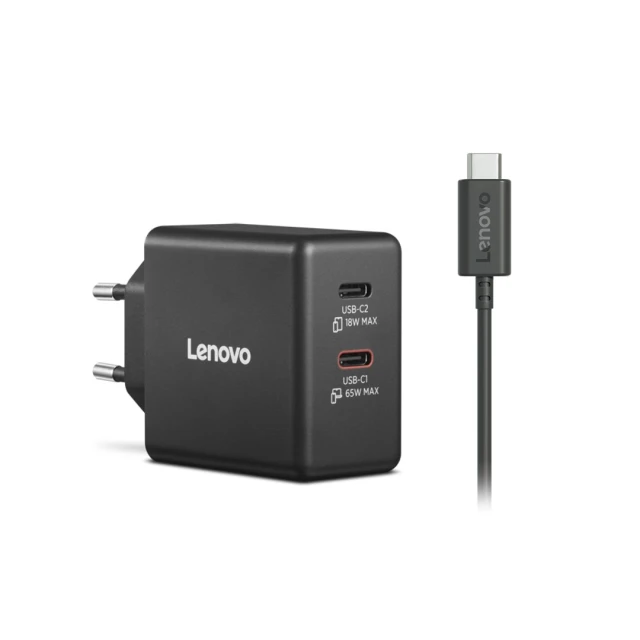 Мережевий зарядний пристрій Lenovo G0A6065BEU GaN 2x USB-C 65 Вт Black (195892129134)