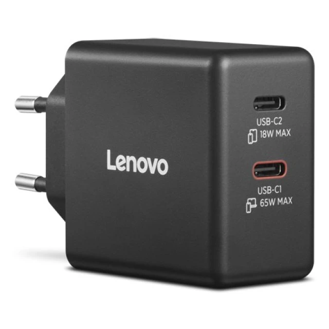 Мережевий зарядний пристрій Lenovo G0A6065BEU GaN 2x USB-C 65 Вт Black (195892129134)