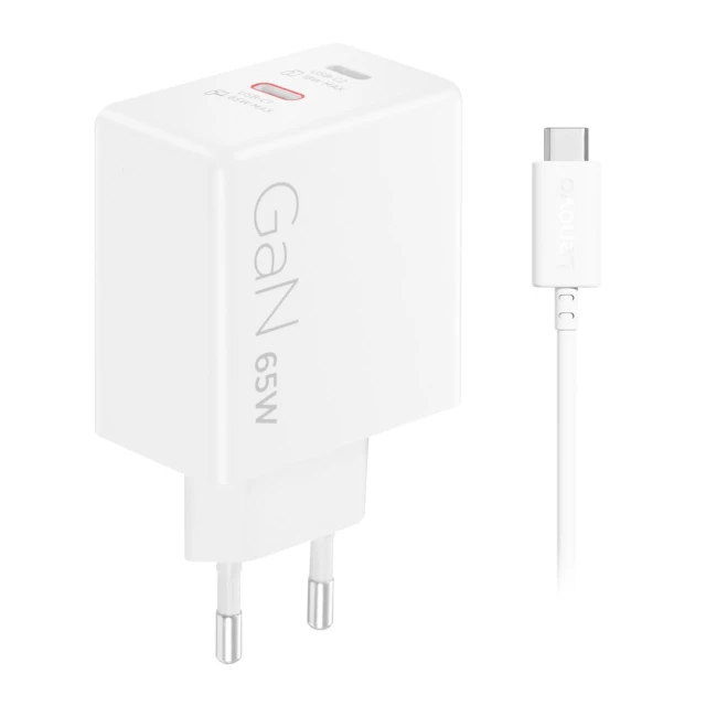 Мережевий зарядний пристрій Lenovo G0A6065WEU GaN 2x USB-C 65 Вт White (195892129165)
