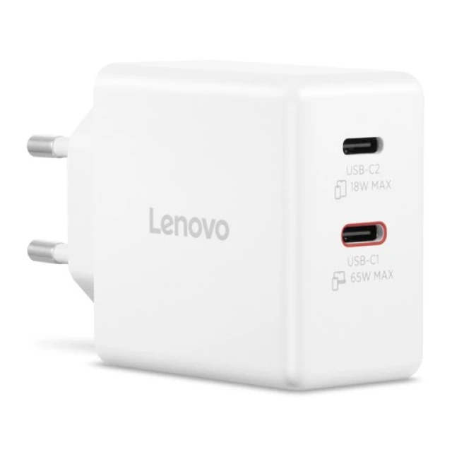 Мережевий зарядний пристрій Lenovo G0A6065WEU GaN 2x USB-C 65 Вт White (195892129165)