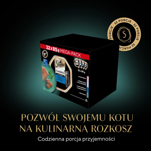 Ламістер для котів Sheba Classics Рибні смаки з білою рибою/тріскою/лососем/тунцем 32 шт x 85 г (3065890152670)