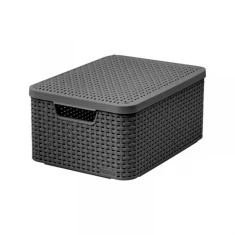 Кошик для зберігання з кришкою Curver Rattan Style M 18 л Graphite (3253923618013)