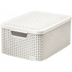 Кошик для зберігання Curver Rattan Style з кришкою Cream M (3253923618020)